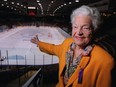 Mississauga Mayor Hazel McCallion shows off the ice rink at the Hershey Centre in Mississauga. Now called the Paramount Fine Foods Centre, the venue will host her state funeral Feb. 14, 2023.