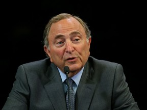 Commissioner Gary Bettman speaks at a press conference prior to a game between the Florida Panthers and Ottawa Senators at Canadian Tire Centre on March 27, 2023 in Ottawa, Ontario, Canada.