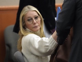 Gwyneth Paltrow looks on before leaving the courtroom in Park City, Utah.