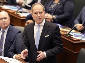 Ontario Finance Minister Peter Bethlenfalvy tables the provincial budget at the legislature at Queen's Park in Toronto on Thursday, March 23, 2023.