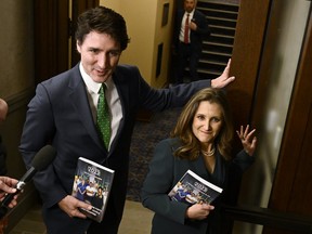 Prime Minister Justin Trudeau and Deputy Prime Minister and Minister of Finance Chrystia Freeland arrive to deliver the federal budget in the House of Commons on Parliament Hill in Ottawa, Tuesday, March 28, 2023.