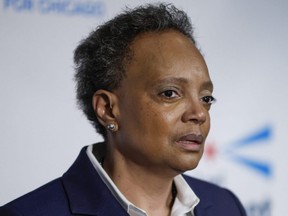 Chicago Mayor Lori Lightfoot speaks at an election night rally at Mid-America Carpenters Regional Council in Chicago, Tuesday, Feb. 28, 2023.