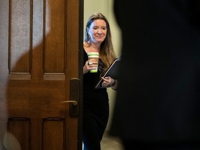 Katie Telford, Chief of Staff to Prime Minister Justin Trudeau, leaves after a meeting of the Liberal Caucus on Parliament Hill in Ottawa, on Wednesday, March 8, 2023.