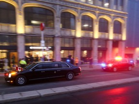 The motorcade carrying U.S. President Joe Biden in Ottawa on March 23, 2023.