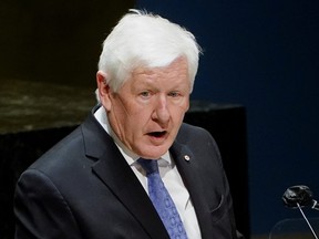 Permanent Representative of Canada to the UN Bob Rae speaks during a meeting of the U.N. General Assembly on the situation between Russia and Ukraine, at the United Nations Headquarters in Manhattan, New York City, Feb. 23, 2022.