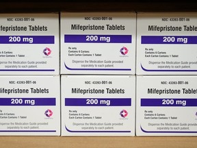 Boxes of the drug mifepristone sit on a shelf at the West Alabama Women's Center in Tuscaloosa, Ala., March 16, 2022.