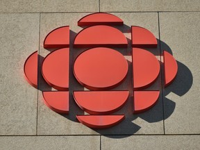 A view of the current logo of CBC in Edmonton's downtown.
