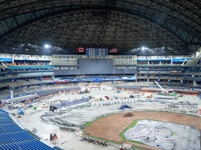 Ongoing construction and renovations at the Rogers Centre plus artist's renderings of what the stadium should look like when the it is finished.