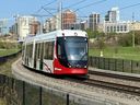 A westbound LRT heads toward Bayview Station on the Confederation Line on May 10, 2023.