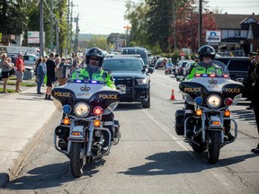 The casket of OPP Sgt. Eric Mueller was brought to the Brunet Funeral Home in Rockland on Saturday, May 13, 2023. Mueller was fatally shot on Laval Street, in Bourget east of Ottawa, early on May 11.