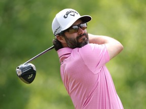 Adam Hadwin of Canada plays his shot from the fourth tee during the second round of the 2023 PGA Championship.