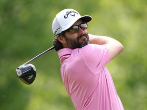 Adam Hadwin of Canada plays his shot from the fourth tee during the second round of the 2023 PGA Championship.