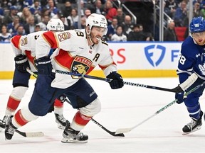 Florida Panthers forward Matthew Tkachuk pursues the play against the Toronto Maple Leafs in the third period of game one of the second round of the 2023 Stanley Cup Playoffs at Scotiabank Arena.