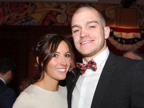 Mark and Tara, at the time his fiancée, are seen together in February 2015. ‘Without Tara, I don’t know if I would be here today,’ Borowiecki said.