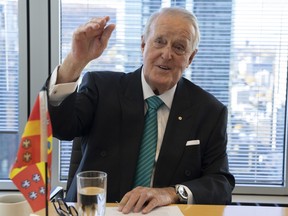 Former prime minister Brian Mulroney speaks during an interview in Montreal, Tuesday, October 25, 2022.