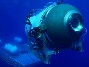 This undated image courtesy of OceanGate Expeditions shows their Titan submersible launching from a platform.