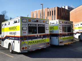 Paramedics parked outside of Hôpital Montfort