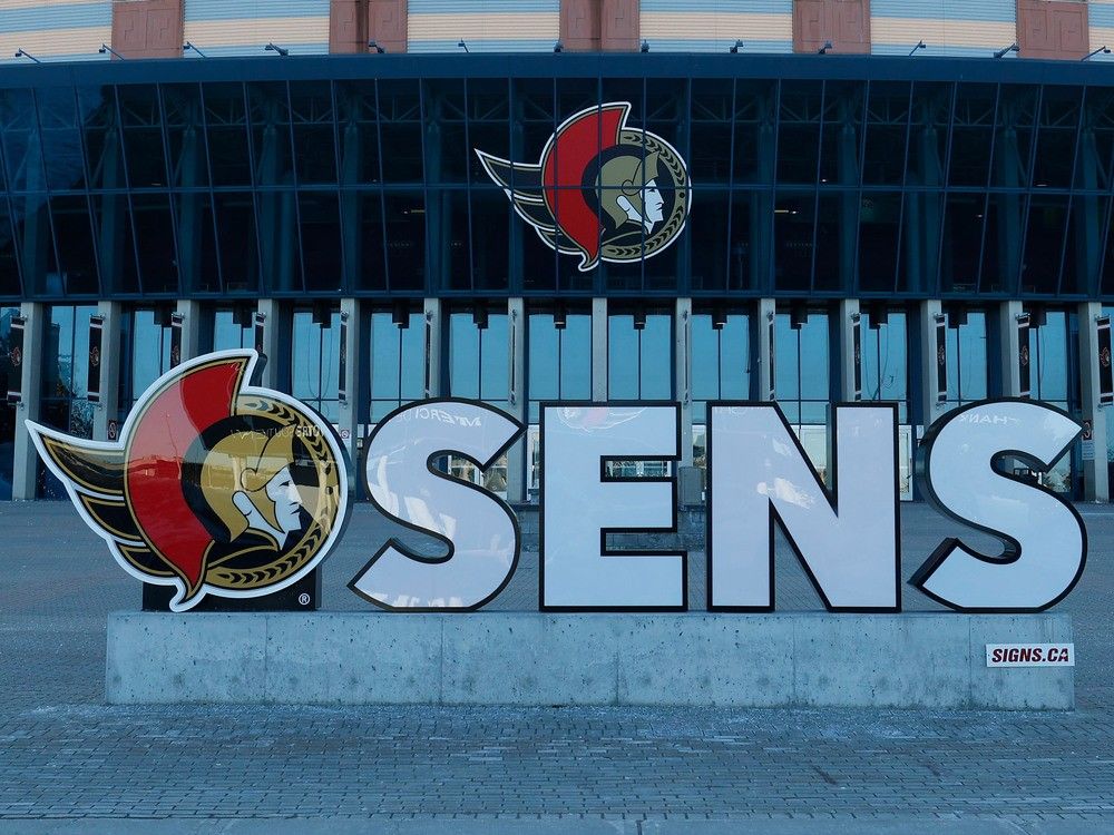 An Ottawa Senators logo outside the Canadian Tire Centre arena.