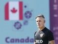 Canada head coach John Herdman watches his team during practice at the World Cup in Doha, Qatar on Monday, Nov.28, 2022.