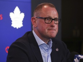 Toronto Maple Leafs president Brendan Shanahan introduce Brad Treliving (pictured) as the new general manager of the team in Toronto on Thursday June 1, 2023. Jack Boland/Toronto Sun/Postmedia Network