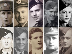The Citizen's We Are The Dead project tells the life story of a randomly selected Canadian soldier on Remembrance Day in a one day, live investigation. Here are the faces of 10 of the twelve people who have been profiled and remembered as part of the project . Top row L-R: Pte. Edwin Booth, Flight Officer Earl Henry Erickson, Lt. Robert James McCormick, Pte. Henry Rohloff, Sgt. William John Brown. Bottom row: L-R: 'Chancy' Melvin Simpson, Flight Sgt. Stanley Spallin, Pte. George Jameson, Gunner Faus Metcalf, Flight Sgt. Thomas Norrie. Not pictured: Pte. Joseph Boucher and Pte. John Cawley, both killed in 1917, no photos available.