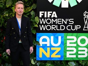 Canada's coach Bev Priestman arrives for the soccer draw ceremony of the Australia and New Zealand 2023 FIFA Women's World Cup at the Aotea Centre in Auckland on Oct. 22, 2022.