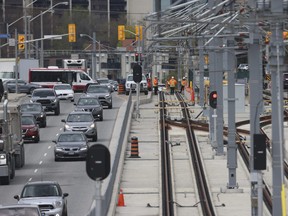 Metrolinx/Crosslinx workers could be seen at the Bermondsey Rd. and Sloane Ave. station in the east end of the Eglinton Crosstown LRT project in Toronto on April 25, 2023.