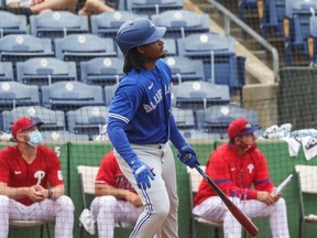 Orelvis Martinez, seen here at Blue Jays Spring Training in 2021, homered in his debut with Triple-A Buffalo.