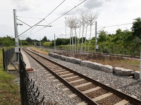 A photo of LRT tracks near Cyrville Station
