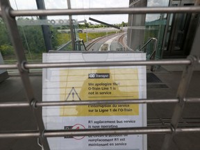 A sign posted at the Cyrville Station during the current LRT shutdown.