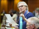 Mental Health Minister Carolyn Bennett says the government is putting $156 million over three years toward a new three-digit suicide-prevention hotline, which is expected to launch Nov. 30. Bennett rises during question period in the House of Commons on Parliament Hill in Ottawa on Thursday, June 1, 2023.