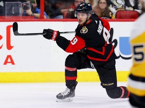 Ottawa Senators centre Josh Norris in action against the Pittsburgh Penguins.