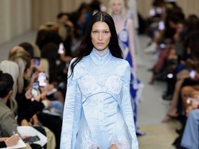 Bella Hadid walks the runway at the Burberry show 2022 - Getty