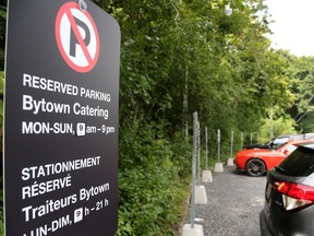 Most of the parking spaces in the lot closest to NCC River House are reserved.