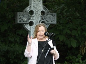 Deputy Head of Mission for the Embassy of Ireland to Canada, Dymphna Keogh, speaks at the Rideau Canal Celtic Cross Ceremony on Monday, Aug. 6, 2023.