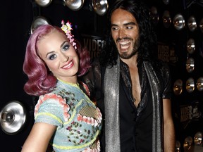 Katy Perry and Russell Brand arrive at the MTV Video Music Awards on Sunday Aug. 28, 2011, in Los Angeles.