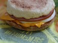 A McDonald's Egg McMuffin is displayed at a McDonald's restaurant.
