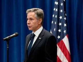 US Secretary of State Antony Blinken speaks during a news conference as he announces that five Americans who had been jailed for years in Iran have been freed, in New York City on September 18, 2023.