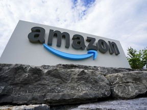 Amazon.com Inc. says it is ramping up to hire more than 6,000 people across Canada. Signage at an Amazon fulfilment centre is pictured in Ottawa, Monday, July 11, 2022.