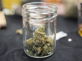A jar with marijuana is pictured in a file photo taken on Jan. 25, 2020.