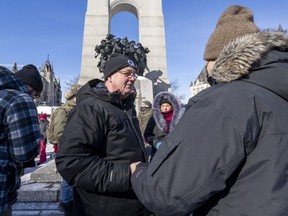 Former Ontario MPP Randy Hillier is back in court motioning to move his jury trial away from Ottawa for the second time. Hillier greets anti-mandate protesters at the War Memorial in Ottawa, Feb. 13, 2022.