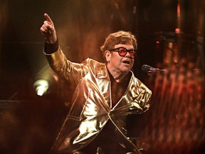 Elton John performs on stage during Day 5 of Glastonbury Festival 2023 on June 25, 2023 in Glastonbury, England.