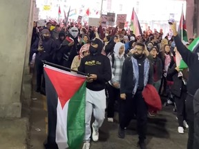 Palestine supporters march in downtown Toronto