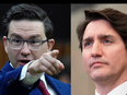 Pierre Poilievre, left, and Justin Trudeau