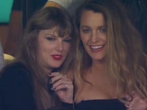 Taylor Swift and Blake Lively seen at Sunday night's NFL game between the Kansas City Chiefs and the New York Jets.