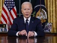 President Joe Biden speaks from the Oval Office of the White House