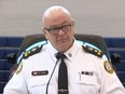 Toronto Police Chief Myron Demkiw talks about the rise in hate crimes against Jews and Muslims during a news conference on Wednesday, Oct. 25, 2023.