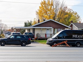 Five people – including three children and a shooter – were found dead in the northern Ontario city of Sault Ste. Marie after shootings at two homes, police said Tuesday, calling what happened a tragic case of intimate partner violence. A police forensic unit attends a crime scene on Second Line, in Sault Ste. Marie, Ont., Tuesday, Oct. 24, 2023.