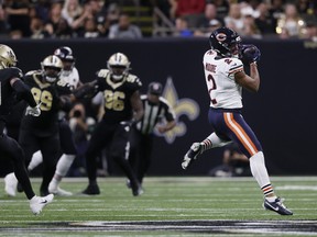 Chicago Bears wide receiver DJ Moore makes a catch during the second half against the New Orleans Saints.