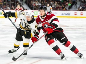 Brad Gardiner of the Ottawa 67's during a game against the Kingston Frontenacs at the Canadian Tire Centre.